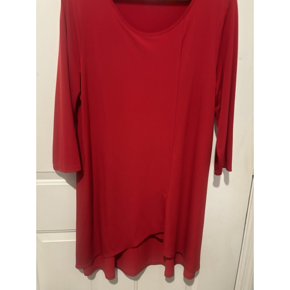 Chico's Blouse High‎ Low Tunic Top Red 3/4 Sleeve Size 2 Large